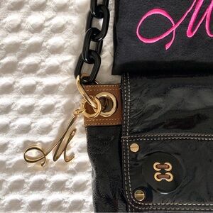 Milly Navy Black Brown & Gold Patent Leather Shoulder Bag